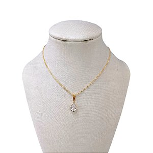 Colar Folheado Ouro 18k e Prata 925 Ponto de Luz Gota Achatado