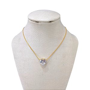 Colar Folheado Ouro 18k e Prata 925 Ponto de Luz Passante Coração