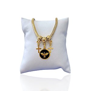 Pulseira Folheada Ouro 18k Malha Espírito Santo Cruz Resinado