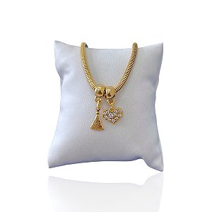 Pulseira Folheada Ouro 18k Malha Nossa Senhora Coração Cravejado