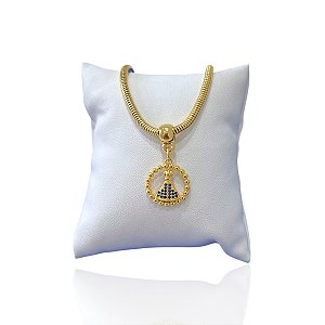 Pulseira Folheada Ouro 18k Malha Nossa Senhora Cravejada