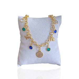 Pulseira Folheada Ouro 18k Elos Português Religiosa Ponto de Luz