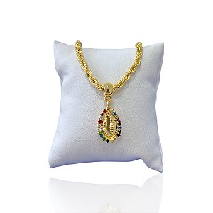 Pulseira Folheada Ouro 18k Cordão Baiano Búzio Cravejado Colors