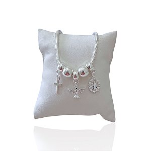 Pulseira Folheada Prata 925 Malha Religiosa Cravejada