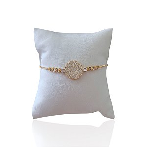 Pulseira Folheada Ouro 18k e Prata 925 Shambala Mandala Cravejada