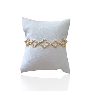 Pulseira Folheada Ouro 18k e Prata 925 Shambala Trevos Cravejado