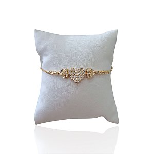 Pulseira Folheada Ouro 18k e Prata 925 Shambala Coração Cravejado