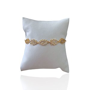 Pulseira Folheada Ouro 18k e Prata 925 Shambala Olho Grego Mão Hamsá Cravejado