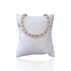 Pulseira Folheada Ouro 18k e Prata 925 Riviera Quadrados Trava