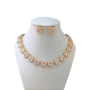 Conjunto Folheado Ouro 18k e Prata 925 Inspired Corações Cravejado