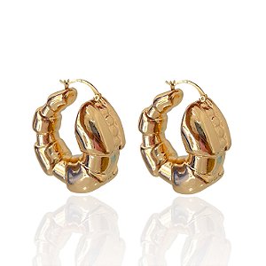 Brinco Bijuteria Dourado e Prata Argola Abaulada