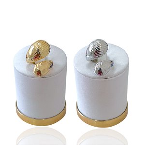 Anel Ajustável Bijuteria Dourado e Prata Orgânico Duas Gotas Riscada