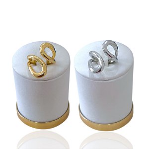 Anel Ajustável Bijuteria Dourado e Prata Orgânico Duas Gotas Vazada