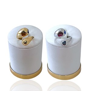 Anel Ajustável Bijuteria Dourado e Prata Orgânico Duas Gotas Martelada