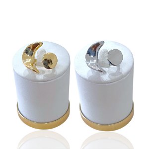 Anel Ajustável Bijuteria Dourado e Prata Orgânico Lua e Sol