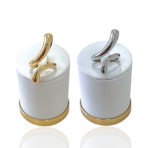 Anel Ajustável Bijuteria Dourado e Prata Orgânico Gota Cumprida