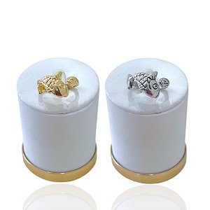 Anel Ajustável Bijuteria Dourado e Prata Orgânico Peixe