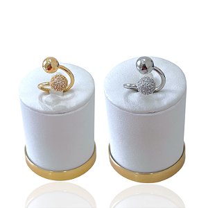 Anel Ajustável Bijuteria Dourado e Prata Bolinhas Cravejada