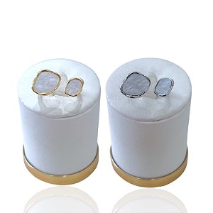 Anel Ajustável Bijuteria Dourado e Prata Orgânico Madrepérola