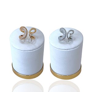 Anel Ajustável Bijuteria Dourado e Prata X Vazado Cravejado