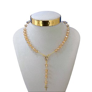 Colar Folheado Ouro 18k Terço Nossa Senhora Cristais