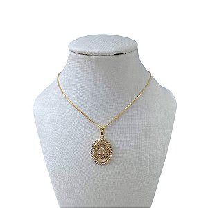 Colar Folheado Ouro 18k e Prata 925 São Bento Cravejado