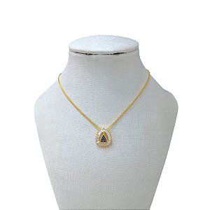 Colar Folheado Ouro 18k e Prata 925 Nossa Senhora Gota Cravejada