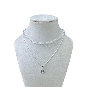Choker Dupla Folheada Prata 925 Cristais Nossa Senhora