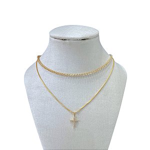 Choker Dupla Folheada Ouro 18k Riviera Cruz Cravejada
