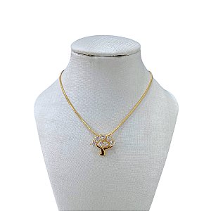 Colar Folheado Ouro 18k Árvore da Vida Cravejada