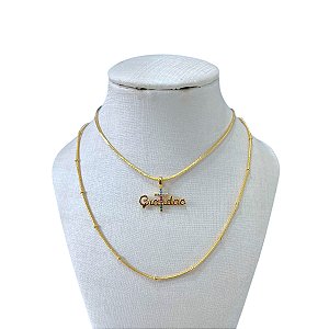 Colar Duplo Folheado Ouro 18k Laminada Bolinhas Gratidão