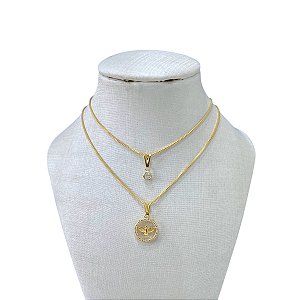 Colar Duplo Folheado Ouro 18k Espírito Santo Cravejado