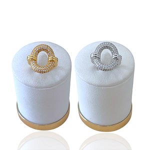 Anel Numeração Bijuteria Dourado e Prata Oval Cravejado