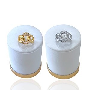 Anel Numeração Bijuteria Dourado e Prata Elos Cravejado