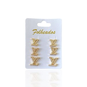 Trio Brincos Folheado Ouro 18k e Prata 925 Inspired LV Cravejado
