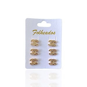 Trio Brincos Folheado Ouro 18k e Prata 925 Inspired X Cravejado