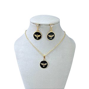 Conjunto Folheado Ouro 18k e Prata 925 Espírito Santo Pintado