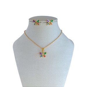 Conjunto Folheado Ouro 18k e Prata 925 Infantil Borboleta