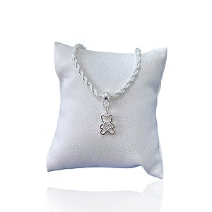 Pulseira Folheada Prata 925 Cordão Baiano Urso Cravejado
