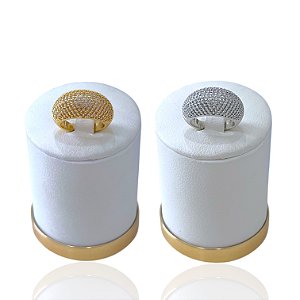 Anel Numeração Bijuteria Dourado e Prata Abaulado Cravejado