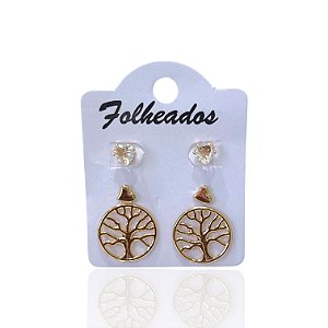 Trio Brincos Folheado Ouro 18k e Prata 925 Árvore Da Vida