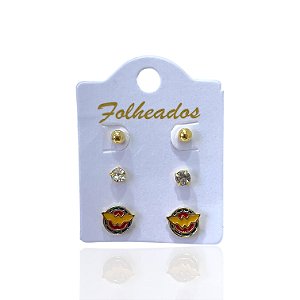 Trio Brincos Folheado Ouro 18k e Prata 925 Mulher Maravilha