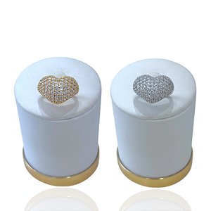 Anel Numeração Bijuteria Dourado e Prata Coração Cravejado