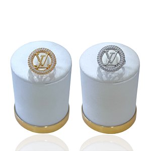 Anel Numeração Bijuteria Dourado e Prata Inspired LV Cravejado