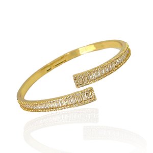 Bracelete Folheado Ouro 18k e Prata 925 Navetes Cravejado