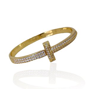 Bracelete Folheado Ouro 18k e Prata 925 Inspired T Cravejado