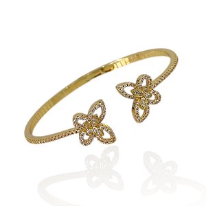 Bracelete Folheado Ouro 18k e Prata 925 Borboleta Cravejada