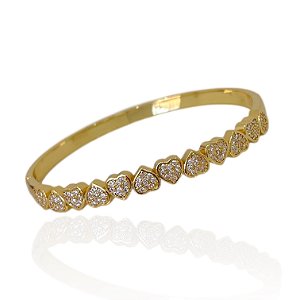 Bracelete Folheado Ouro 18k e Prata 925 Corações Cravejado