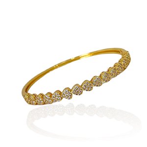 Bracelete Folheado Ouro 18k e Prata 925 Corações Cravejado