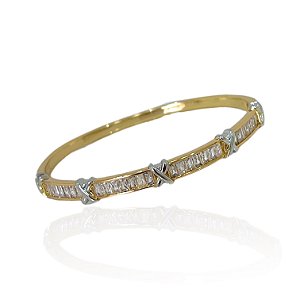 Bracelete Folheado Ouro 18k e Prata 925 Inspired X Dois Banhos Navetes Cravejado